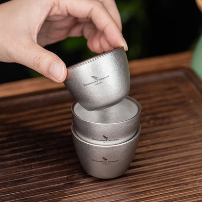 Boundless Voyage 40ml Titanium Tea Cups Mini Double-walled Sake Cup Wine Mug Outdoor Camping Tableware Durable Drinkware Ti3089D