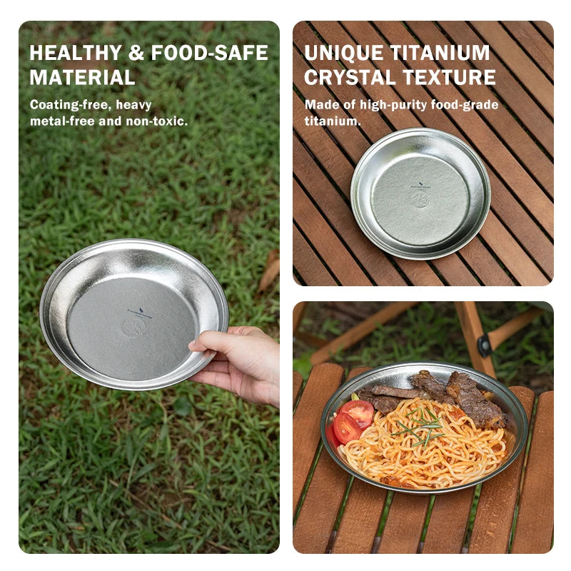Boundless Voyage Titanium Shallow Plate Lightweight Reusable Side Dishes for Home Kitchen Camping Picnic, Natural Crystal