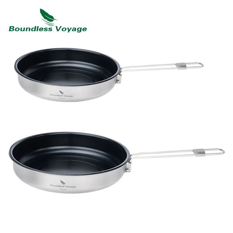 Boundless Voyage Titanium Non-stick Frying Pan 18.8cm / 22cm Outdoor Camping Skillet with Folding Handle Lightweight Cookware Ti2069C