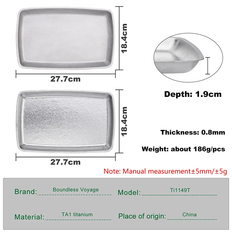 Boundless Voyage Titanium Square Plate Lightweight 186g Large Serving Dishes Platter for Buffets, Appetizers, Dessert, Snacks Ti1149T