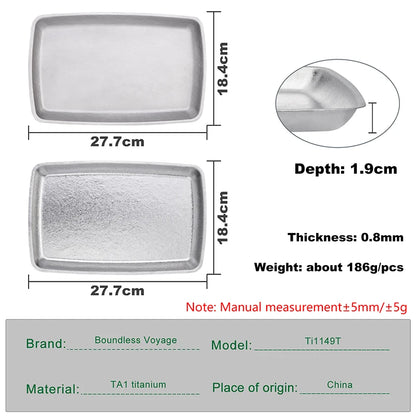 Boundless Voyage Titanium Square Plate Lightweight 186g Large Serving Dishes Platter for Buffets, Appetizers, Dessert, Snacks Ti1149T