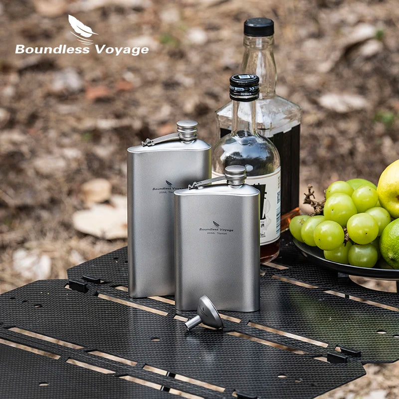 Boundless Voyage 200ml Titanium Hip Flask Ultralight Camping Flask Bottle for Whiskey Vodka Wine Outdoor Travel Equipment Ti3261D