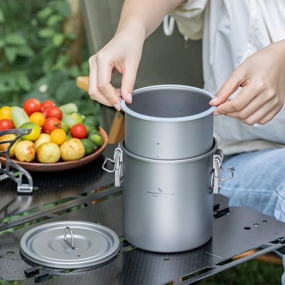 Boundless Voyage Titanium Cook Set – 1.4L Outer Pot + 0.9L Inner Pot, Steamer, Foldable Handles Ti2093C