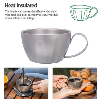 Boundless Voyage Titanium Espresso Cup 120ml Double Wall Coffee Cup, Compact & Lightweight & Heat Insulated, Fixed Handle Ti3088D