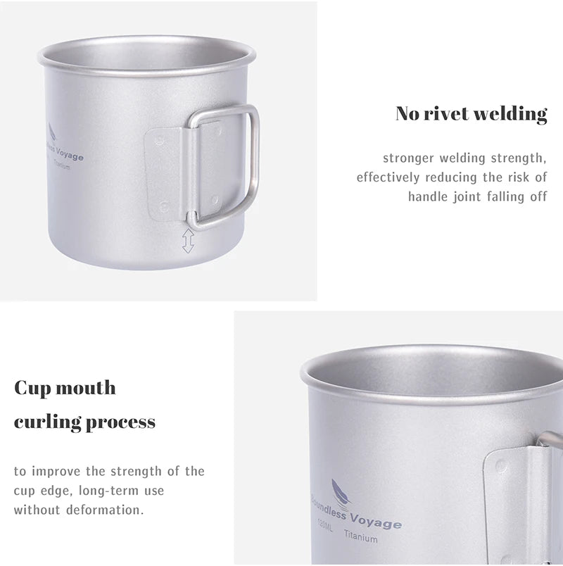 Boundless Voyage Titanium Mini Coffee Cup Espresso Cup Ultralight 120ml & 180ml Tea Cup Wine Mug Outdoor Camping Drinkware Ti3053D
