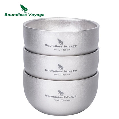 Boundless Voyage Titanium Mini Tea Cup – 40ml, Double-Wall, Sandblasted, 2 Finishes Ti3204D