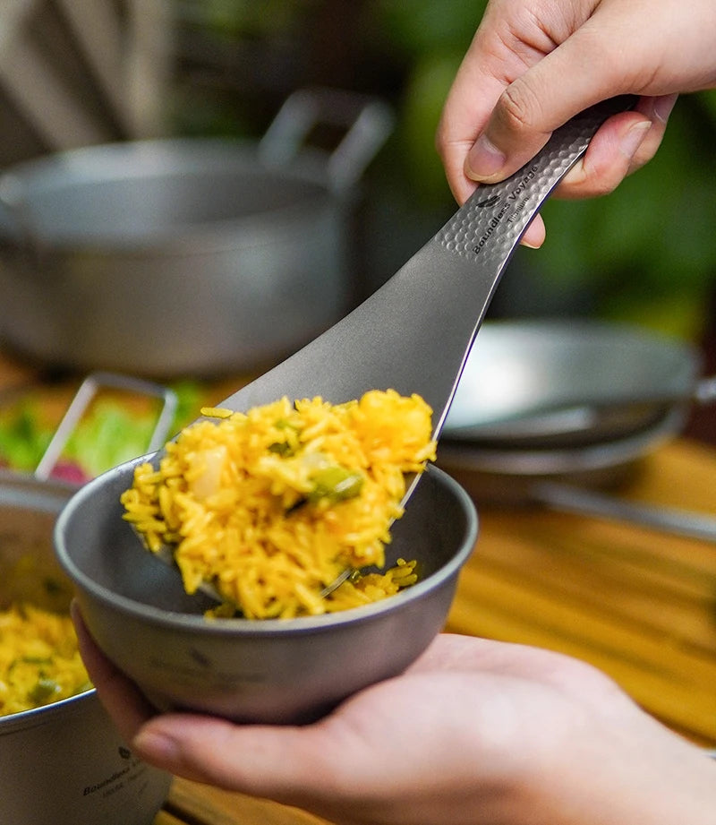 Boundless Voyage Titanium Rice Spatula, Hammered Handle 3mm Thick Kitchen Spoon Non-Toxic Metal Rice Paddle Cooking Utensil Ti1079T