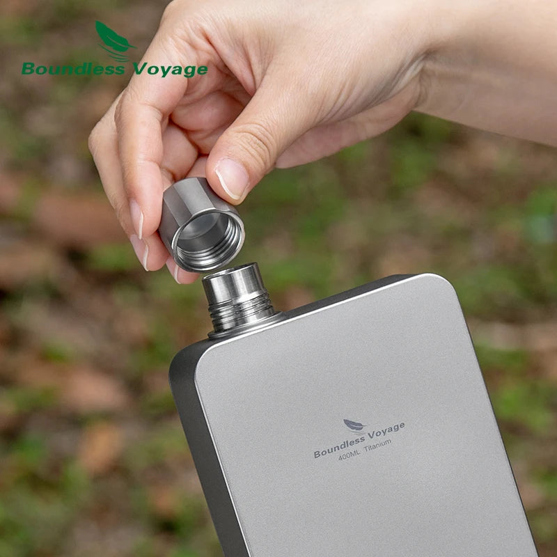 Boundless Voyage 400ml Titanium Flask Leakproof Metal Liquor Wine Bottle Ultralight for Camping & Travel Gift for Men Ti3267D