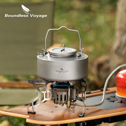 Boundless Voyage Titanium Camping Kettle – 700ml, Foldable Handle, Mesh Filter, Fast Boiling Ti3104D