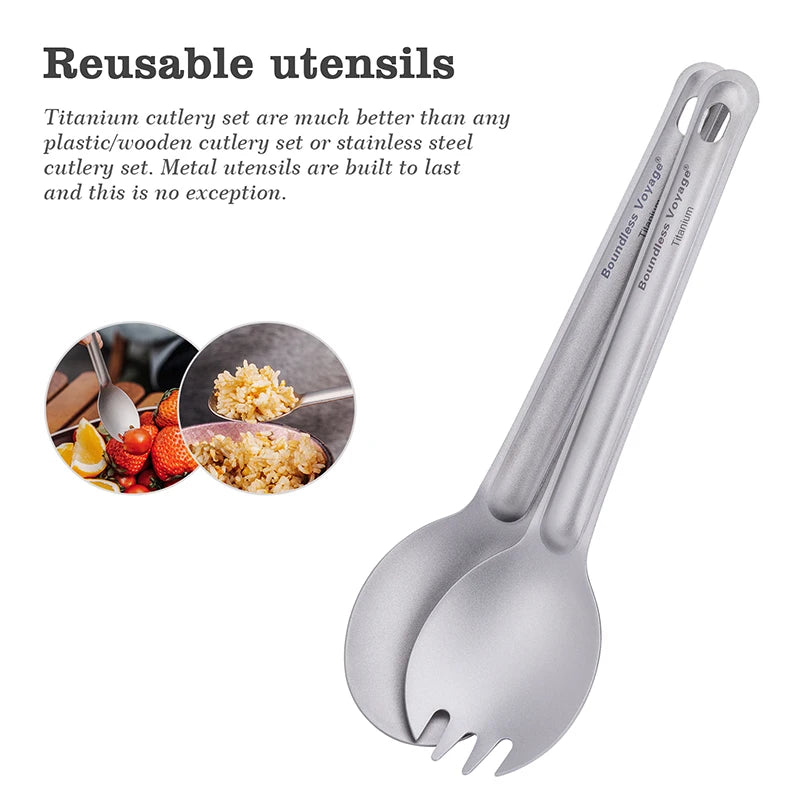 Titanium Spoon Spork Camping Tableware Lightweight Outdoor Travel Flatware Backpacking Hiking Portable Utensils for Kitchen Ti1036T