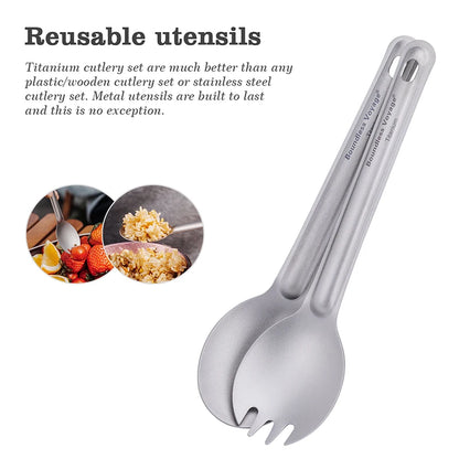 Titanium Spoon Spork Camping Tableware Lightweight Outdoor Travel Flatware Backpacking Hiking Portable Utensils for Kitchen Ti1036T