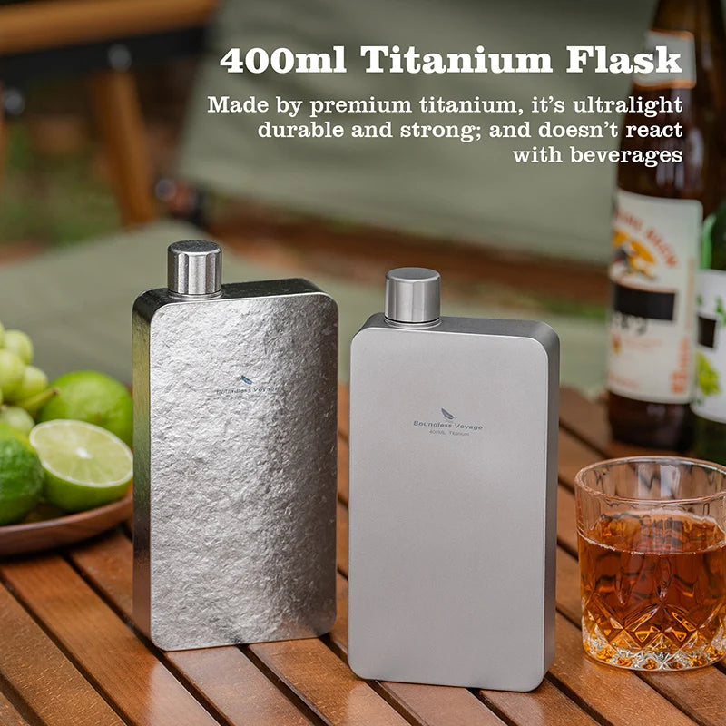 Boundless Voyage 400ml Titanium Flask Leakproof Metal Liquor Wine Bottle Ultralight for Camping & Travel Gift for Men Ti3267D