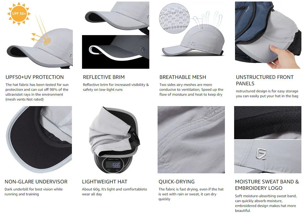 GADIEMKENSD Adjustable Reflective Sports Hat – UPF 50+, Breathable, Quick-Dry M17