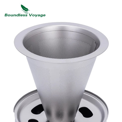 Boundless Voyage Titanium Portable Pour-over Coffee Set 300ml Coffee Mug with Detachable Dripper Outdoor Camping Coffee Maker Ti6007P