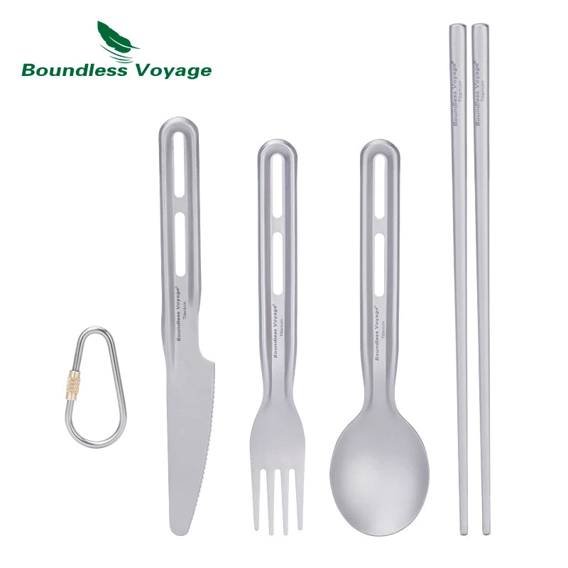 Boundless Voyage Titanium Cutlery Set – Spoon, Fork, Knife, Chopsticks – Ultralight Travel Utensils Ti1124T/Ti1125T