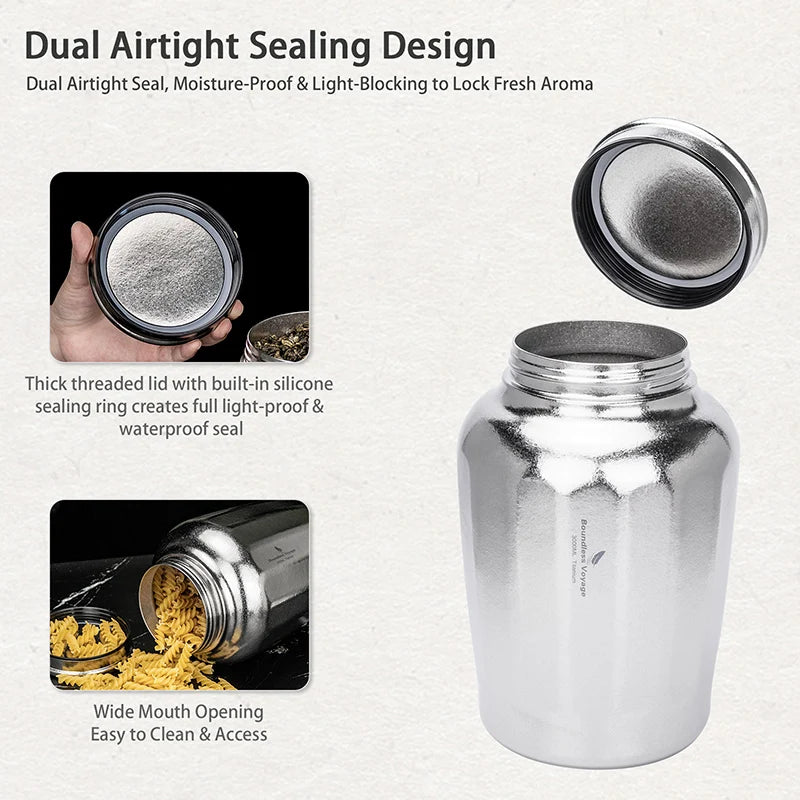 Boundless Voyage Titanium Airtight Storage Canister 3L Large Tea Caddy Leakproof Wide Mouth Sealed Container for Loose Leaf Tea