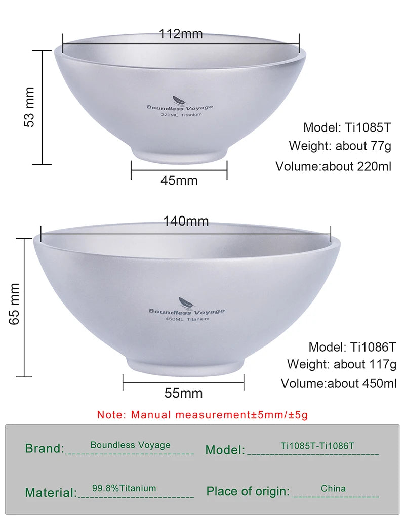 Titanium Double Walled Bowl 220ml / 450ml
