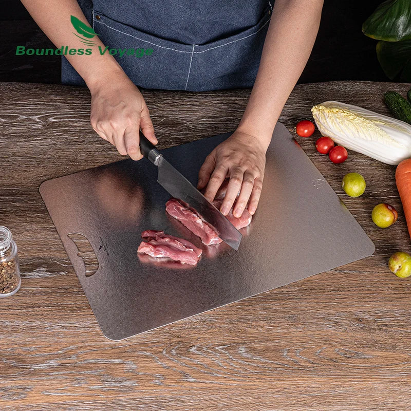 Boundless Voyage Metal Chopping Board Multifunctional Lightweight Cutting Board for Kitchen with Hanging Hole Ti5006P