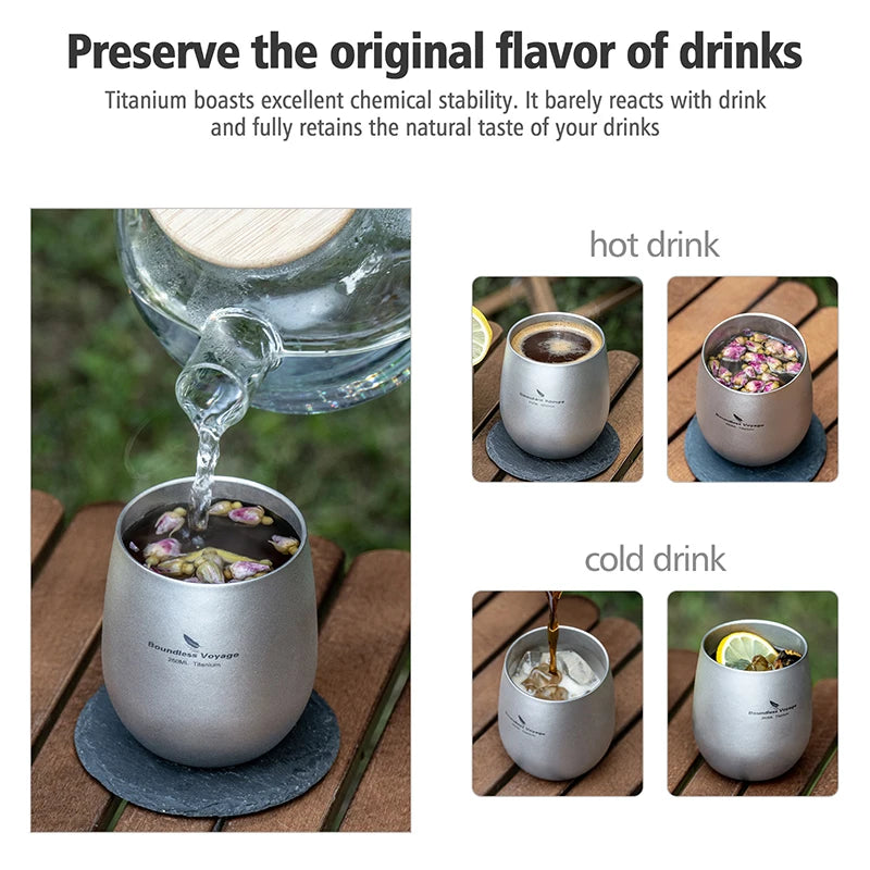 Boundless Voyage Pure Titanium Double-Walled Cup Egg Shape Lightweight Portable Coffee Water Mug Outdoor Camping Drinking Cup Ti3084D