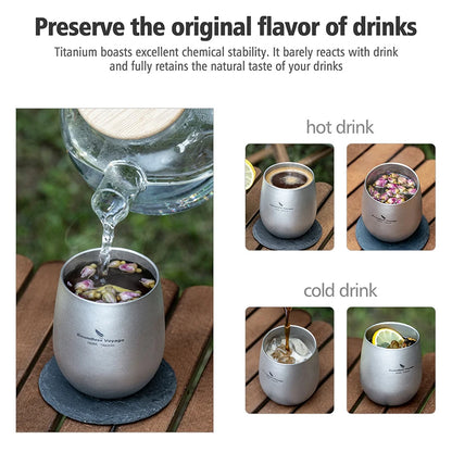 Boundless Voyage Pure Titanium Double-Walled Cup Egg Shape Lightweight Portable Coffee Water Mug Outdoor Camping Drinking Cup Ti3084D