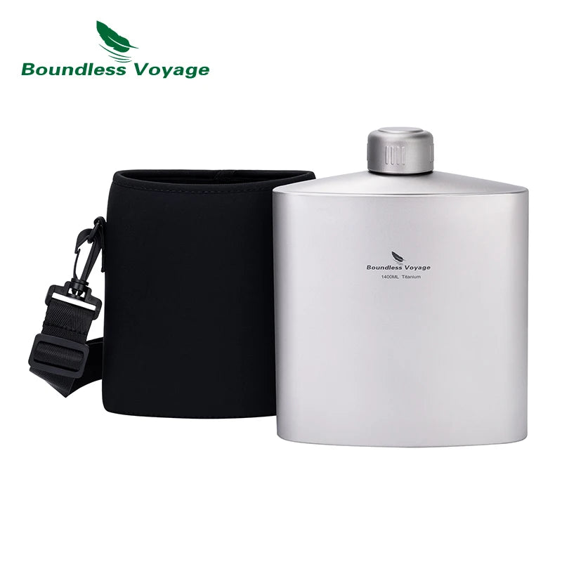 Boundless Voyage Titanium Flask 1.4L Water Bottle Leak-Proof Anti-Slip Cap Ultra-Lightweight & Durable for Camping Hiking Travel Ti3008D