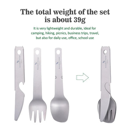 Boundless Voyage Titanium Cutlery Set Small Outdoor Camping Portable Knife Fork Spoon Bottle Opener Travel Lightweight Tableware Ti1077T