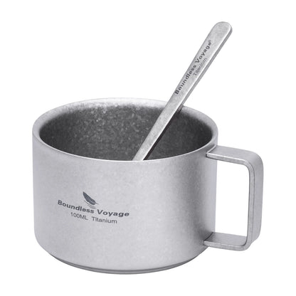 Boundless Voyage Titanium Espresso Cup 100ml Mini Double Wall Tea Coffee Mug Druable Metal Drinkware for Travel Home Office Ti3085D