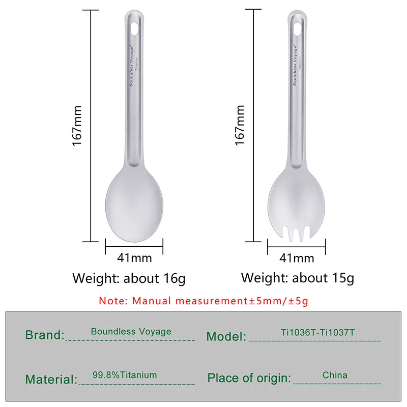 Titanium Spoon Spork Camping Tableware Lightweight Outdoor Travel Flatware Backpacking Hiking Portable Utensils for Kitchen Ti1036T