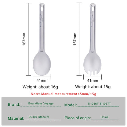 Titanium Spoon Spork Camping Tableware Lightweight Outdoor Travel Flatware Backpacking Hiking Portable Utensils for Kitchen Ti1036T