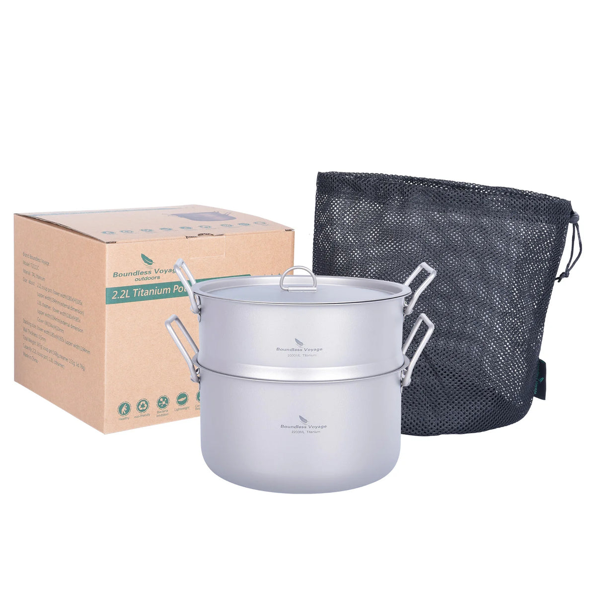 Boundless Voyage Titanium Steam Pot Compact Food Steamer Pan Camping Pot Outdoor Cookware Lightweight Portable Hiking Saucepan