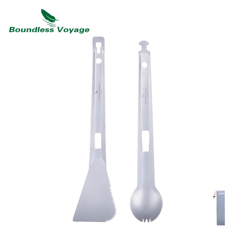 Boundless Voyage Titanium Alloy Multi Tong Spork Shovel Spatula All-In-One Utensil Portable Camping BBQ Cooking Tableware Ti1080T