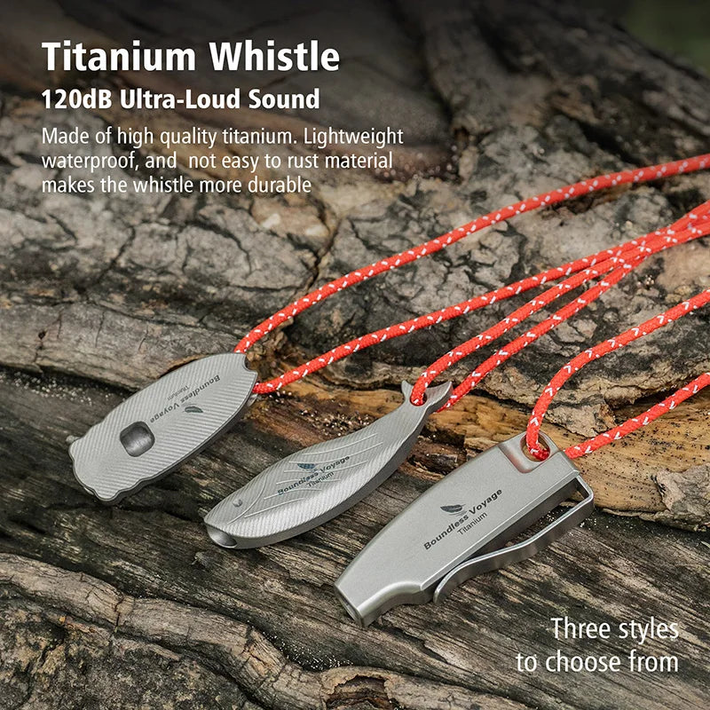 Boundless Voyage 120dB Titanium Survival Whistle Compact Emergency Safety Whistle Ultralight Whistles for Outdoor Hiking Camping Ti9028O