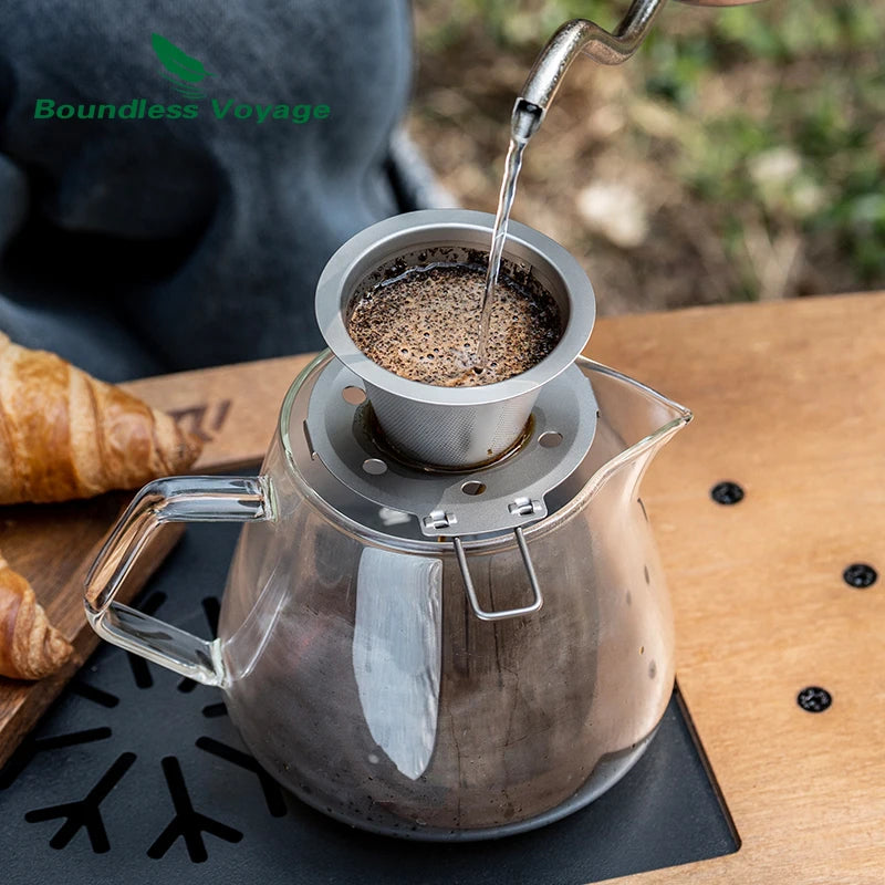 Boundless Voyage Pour Over Coffee Dripper Titanium Coffee Filter with Foldable Holder Cone Filter Paperless for Outdoor Indoor Ti6004P