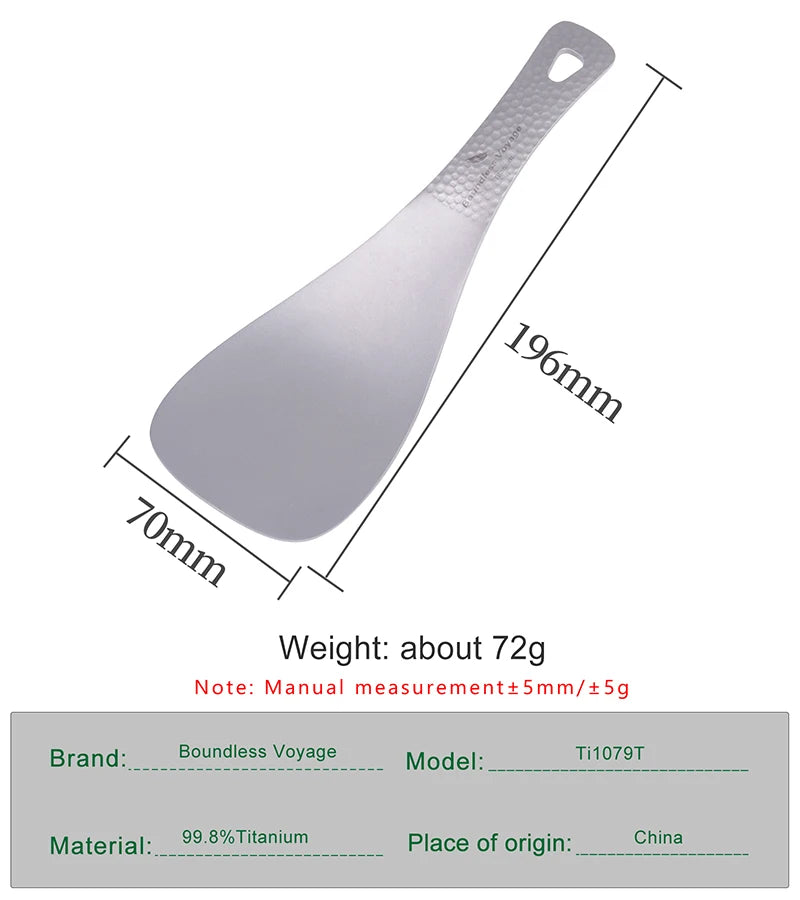 Boundless Voyage Titanium Rice Spatula, Hammered Handle 3mm Thick Kitchen Spoon Non-Toxic Metal Rice Paddle Cooking Utensil Ti1079T