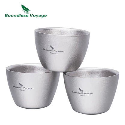 Boundless Voyage 40ml Titanium Tea Cups Mini Double-walled Sake Cup Wine Mug Outdoor Camping Tableware Durable Drinkware Ti3089D