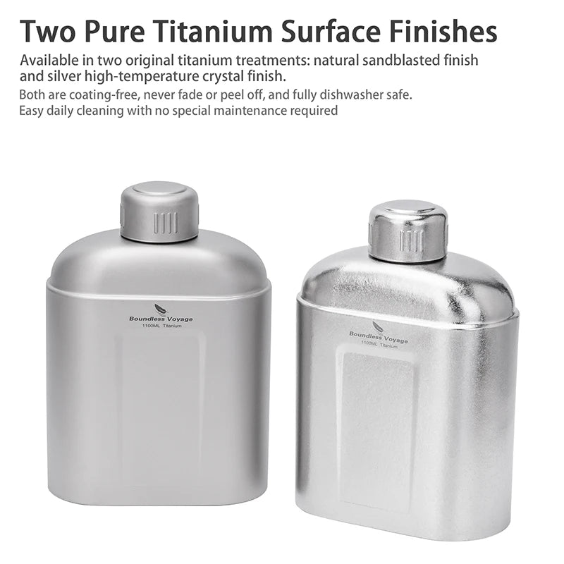 Boundless Voyage 1100ml Pure Titanium Canteen Leakproof Outdoor Water Bottle Ultralight Portable Camping Trekking Flask with Bag Ti3012D