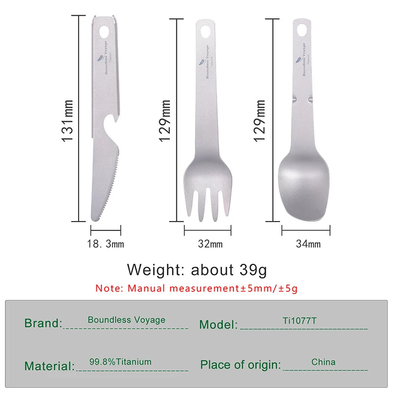 Boundless Voyage 4-Piece Titanium Cutlery Set – Knife, Fork, Spoon & Bottle Opener Ti1077T