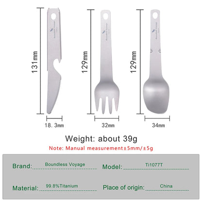 Boundless Voyage 4-Piece Titanium Cutlery Set – Knife, Fork, Spoon & Bottle Opener Ti1077T