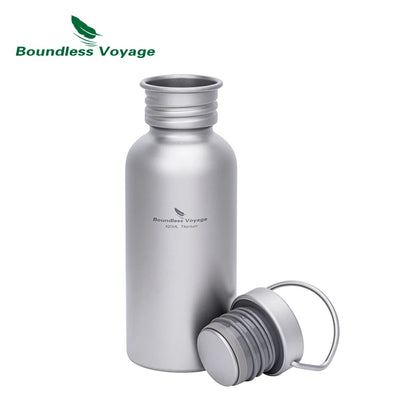 Boundless Voyage Titanium Water Bottle with Hanging Lid Wide Mouth Leak-Proof Reusable Sport Drinking Bottle for Camping Hiking Ti3259C