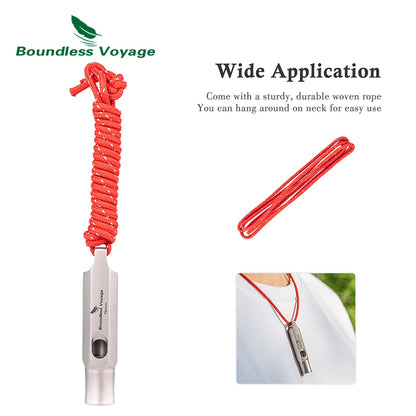 Boundless Voyage 120dB Titanium Whistle Emergency Survival Safety Whistle with Lanyard Loud for Outdoor Camping Coaches Training Ti9015O