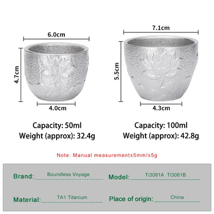 Boundless Voyage Titanium Double-Wall Cup Set – 50ml / 100ml, Embossed Texture, Crystallized Finish Ti3081A