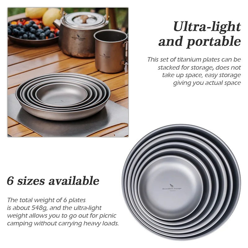 Boundless Voyage Titanium Plates Camping Shallow Side Dishes Outdoor Home Food Serving Dinnerware Portable Travel Tableware