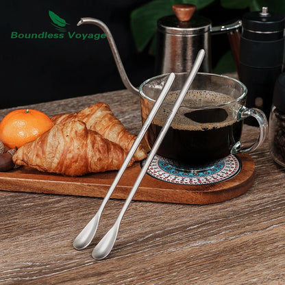 Boundless Voyage Titanium Coffee Spoon Long Handle Tea Spoon Bar Spoon Cocktail Mixing Stirrers for Drink Durable Cutlery Ti1034T / Ti1035T