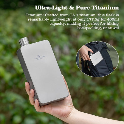 Boundless Voyage 400ml Titanium Flask Leakproof Metal Liquor Wine Bottle Ultralight for Camping & Travel Gift for Men Ti3267D