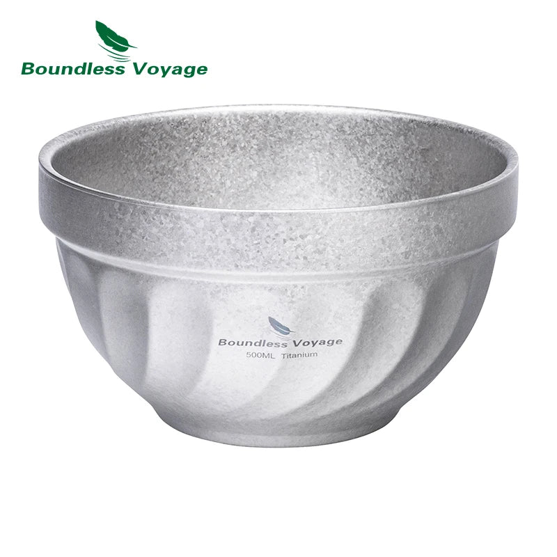 Boundless Voyage Titanium Double-Wall Bowl Set – 500ml + 800ml, Magnolia Embossed, Anti-Scald Ti1168T/Ti1169T
