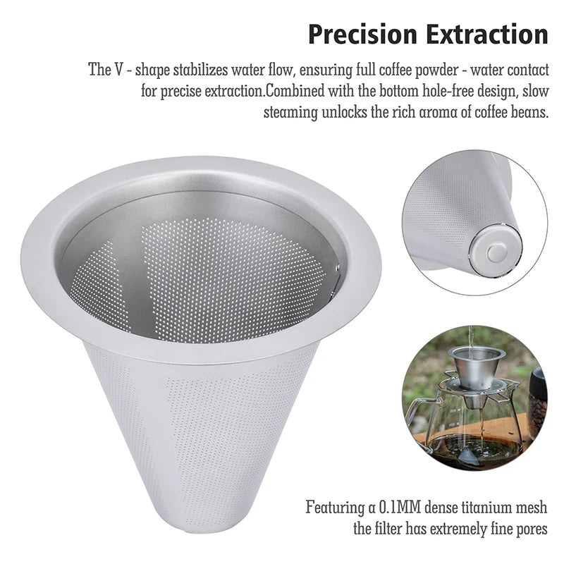 Boundless Voyage Pour Over Coffee Dripper Titanium Coffee Filter with Foldable Holder Cone Filter Paperless for Outdoor Indoor Ti6004P