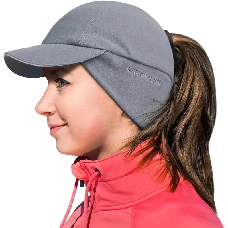GADIEMKENSD Women's Winter Fleece Ponytail Hat Reflective Baseball Cap with Drop down Ear Warmers Golf Sports Cap M24