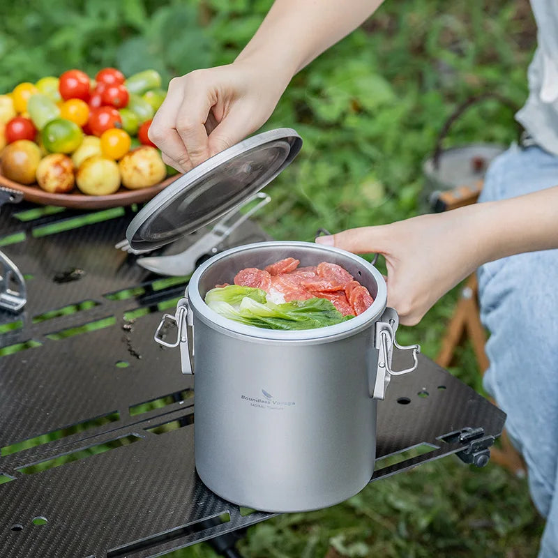 Boundless Voyage Titanium Cook Set – 1.4L Outer Pot + 0.9L Inner Pot, Steamer, Foldable Handles Ti2093C
