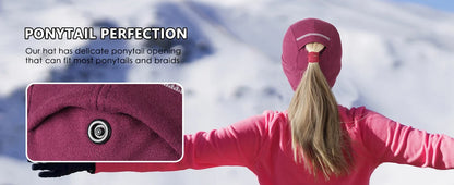 GADIEMKENSD Women's Winter Fleece Ponytail Hat Reflective Baseball Cap with Drop down Ear Warmers Golf Sports Cap M24