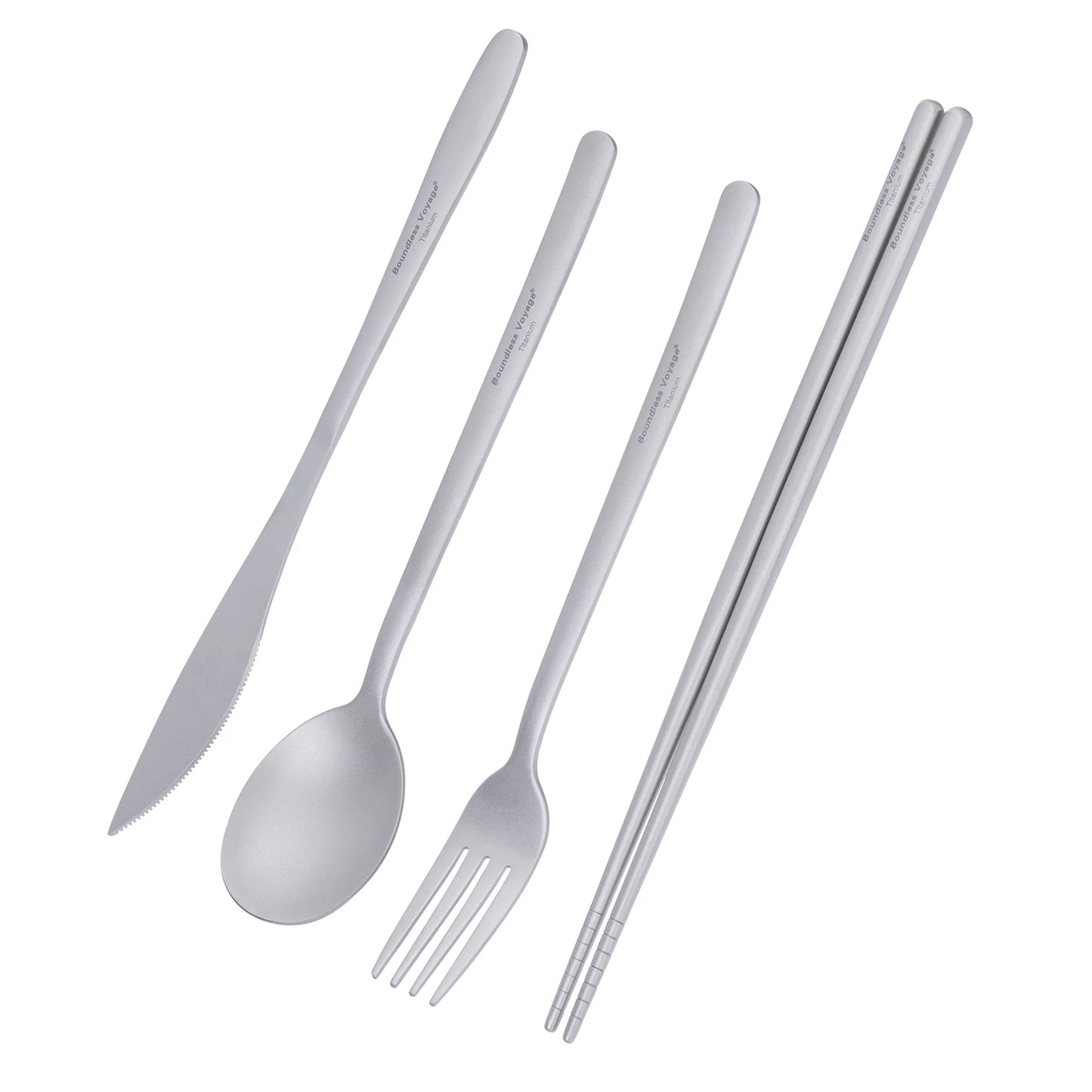 Boundless Voyage Camping Titanium Cutlery Set Long Handle Spoon Fork Knife Chopsticks Uncoated Outdoor Travel Metal Tableware Ti1055T